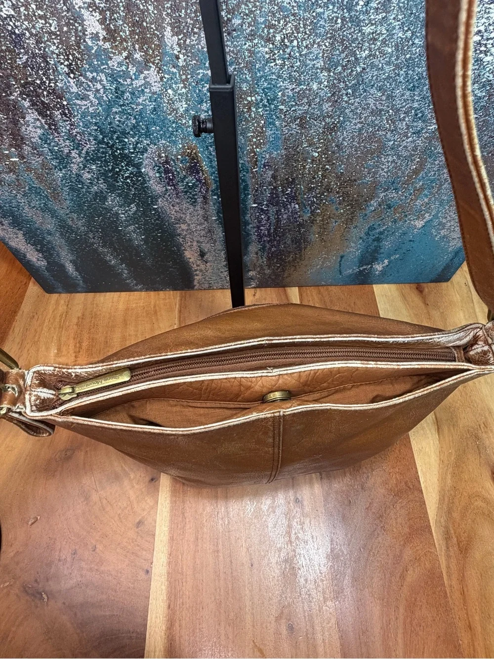 Boho Stone Mountain Vintage Y2K Distressed Tan Leather Bag - Picture 10 of 16